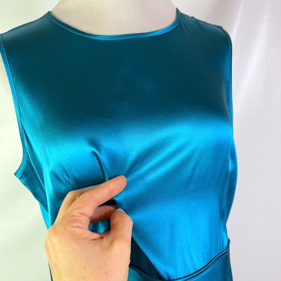 Doncaster Size 12 Teal Silk Sleeveless Satin Top Zip Back - Picture 4 of 12